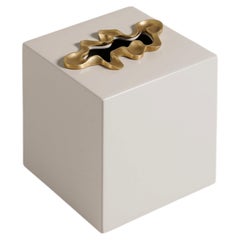 Saffron Tissue Box Ecru Small in Lacquer Wood & Brass, Viya By Vikram Goyal