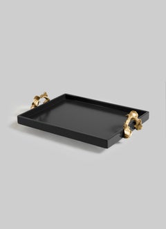 Saffron Towel Tray Black in Lacquer Wood & Brass, Viya By Vikram Goyal