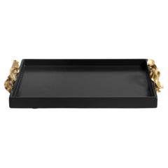 Saffron Towel Tray Black in Lacquer Wood 
Brass, Viya By Vikram Goyal