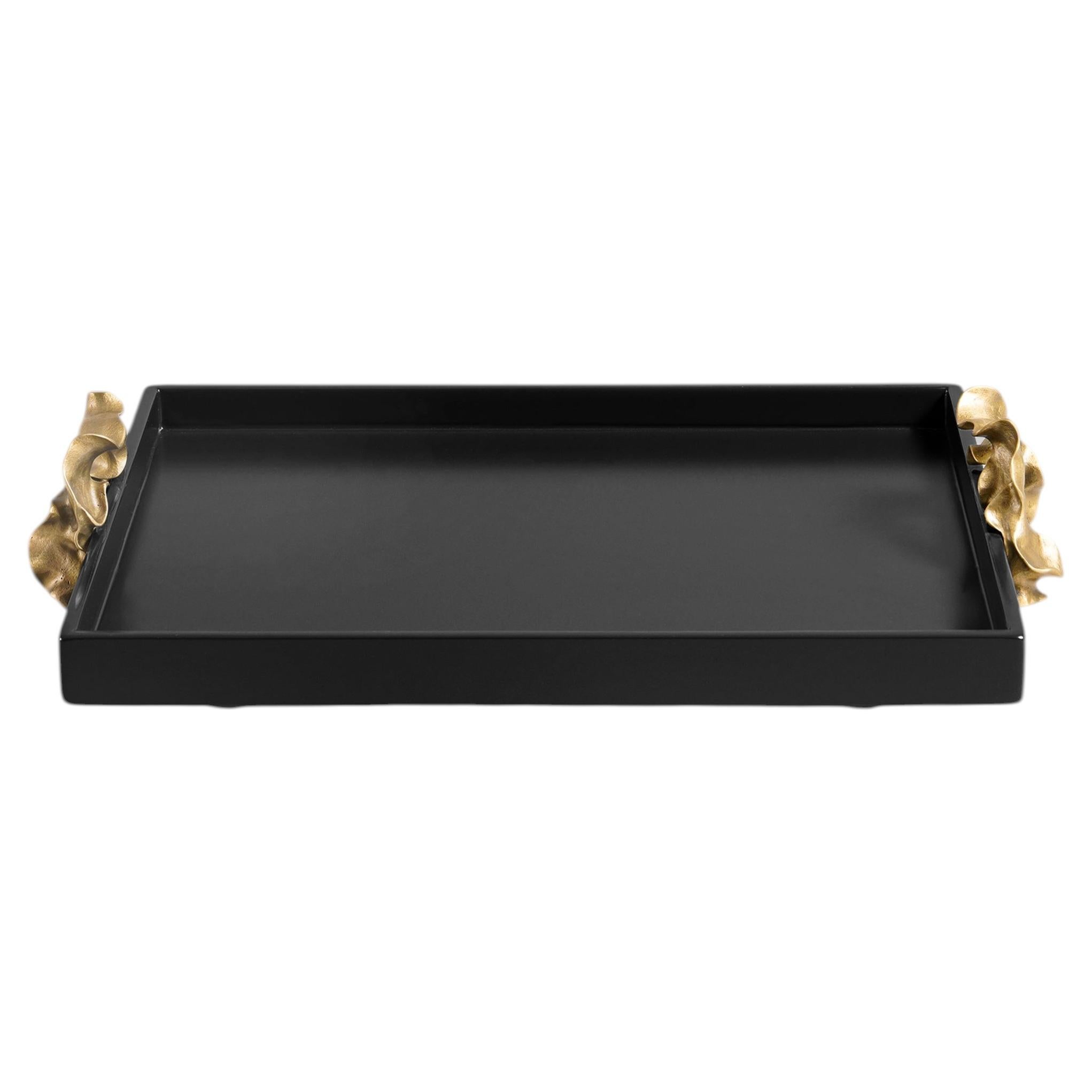 Lacquered Towel Tray with Brass, Saffron Black, Viya by Vikram Goyal For Sale