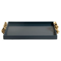 Saffron Towel Tray Dark Blue in Lacquer Wood 
Brass, Viya By Vikram Goyal