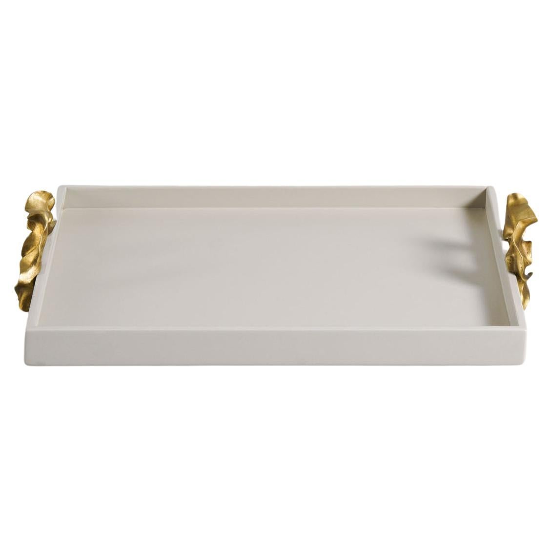 Saffron Towel Tray Ecru in Lacquer Wood 
Brass, Viya By Vikram Goyal
