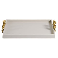 Saffron Towel Tray Ecru in Lacquer Wood 
Brass, Viya By Vikram Goyal