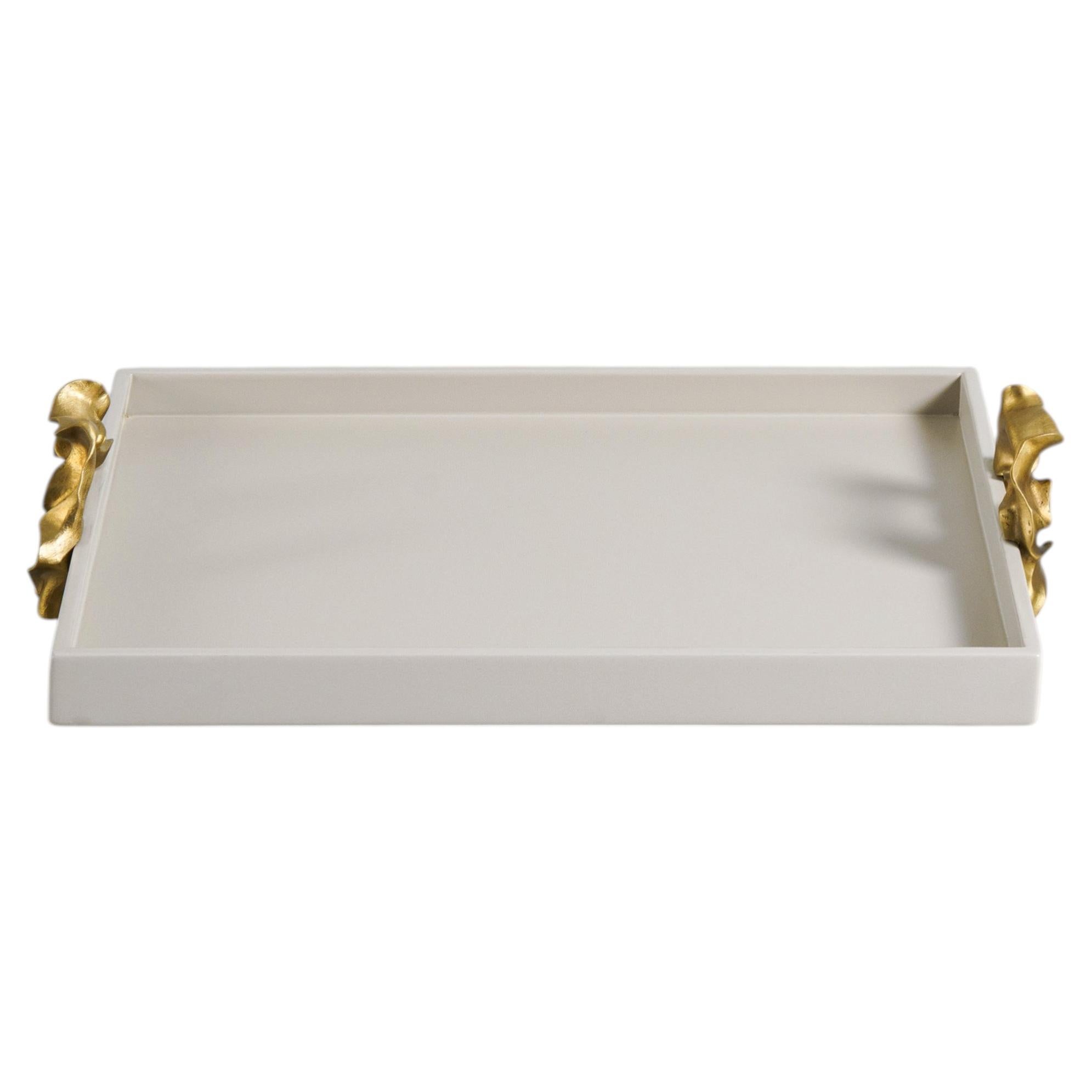 Saffron Towel Tray Ecru in Lacquer Wood & Brass, Viya By Vikram Goyal