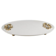 Saffron Tray White Large in Lacquer Wood & Brass, Viya By Vikram Goyal