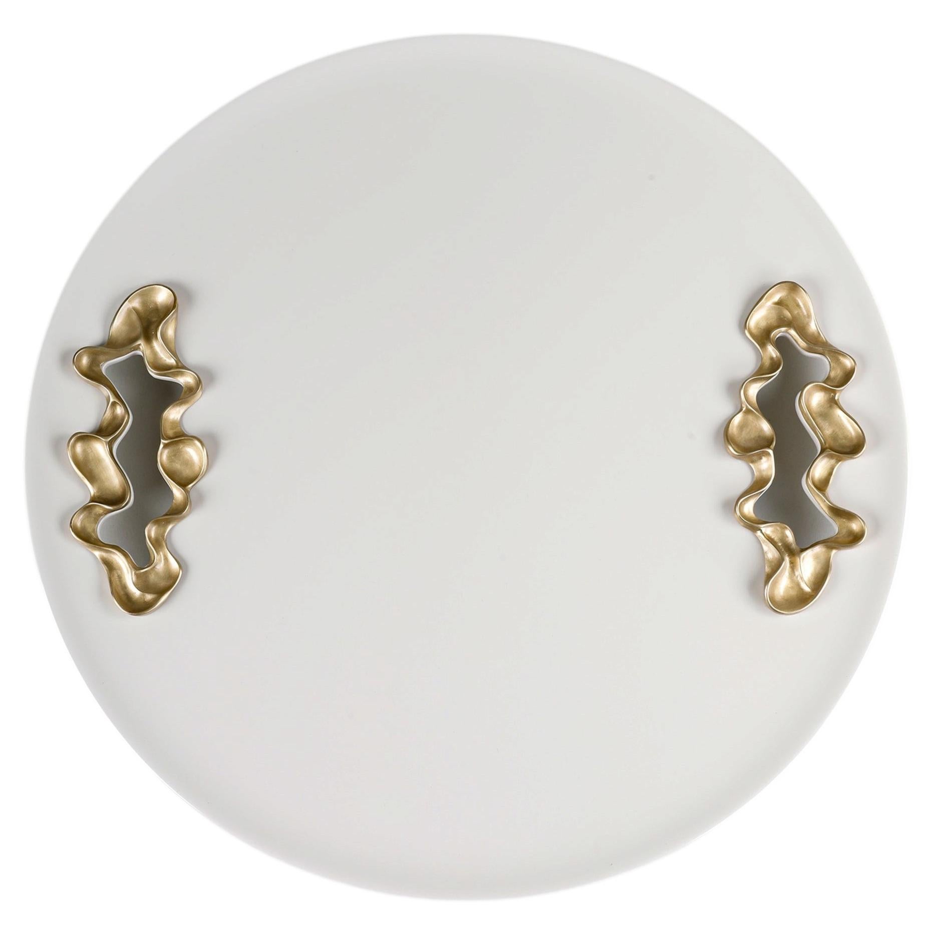 Decorative Brass Tray, Saffron White Large, Viya by Vikram Goyal