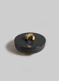 Saffron Trinket Box Black Large in Lacquer Wood & Brass, Viya By Vikram Goyal