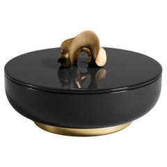Saffron Trinket Box Black Large in Lacquer Wood 
Brass, Viya By Vikram Goyal