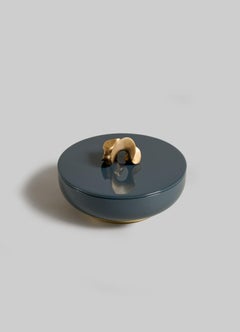 Saffron Trinket Box Blue Large in Lacquer Wood & Brass, Viya By Vikram Goyal