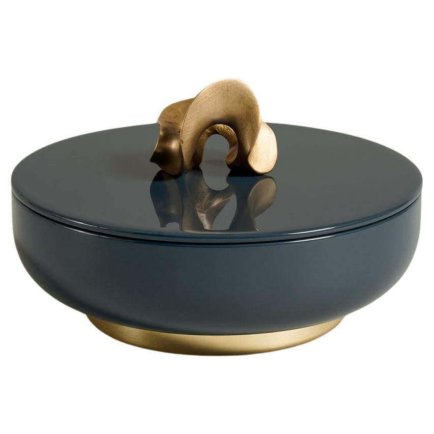 Saffron Trinket Box Blue Large in Lacquer Wood 
Brass, Viya By Vikram Goyal