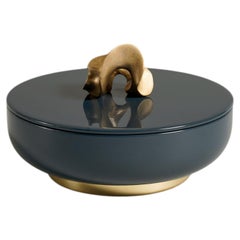 Caja de Baratijas Azafrán Azul Grande en Madera Lacada y Latón, Viya By Vikram Goyal