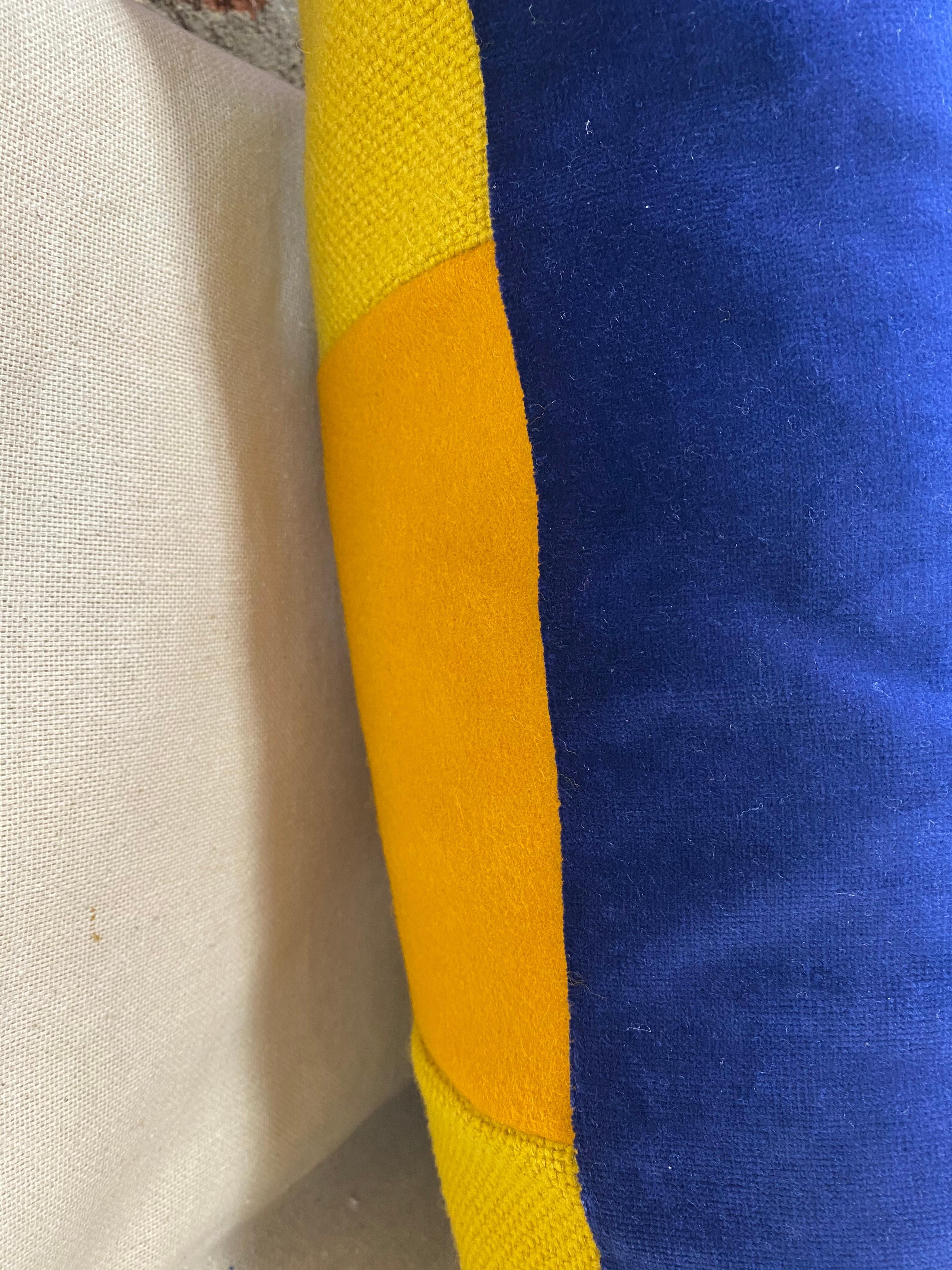 American MultiGrid Pillow with Cashmere Saffron and Electric Blue For Sale