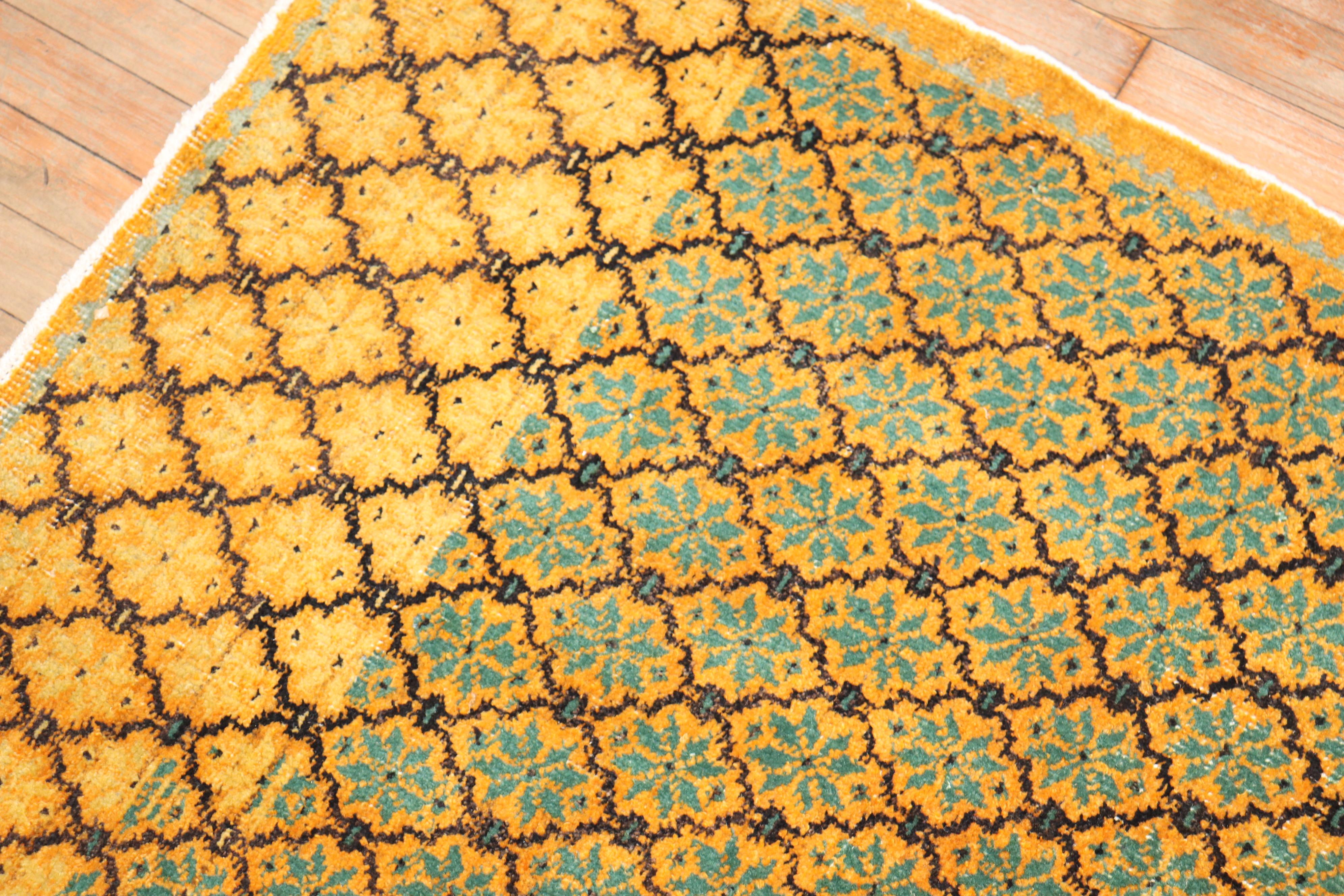 Saffron Yellow Mid 20th Century Turkish Rug For Sale 1