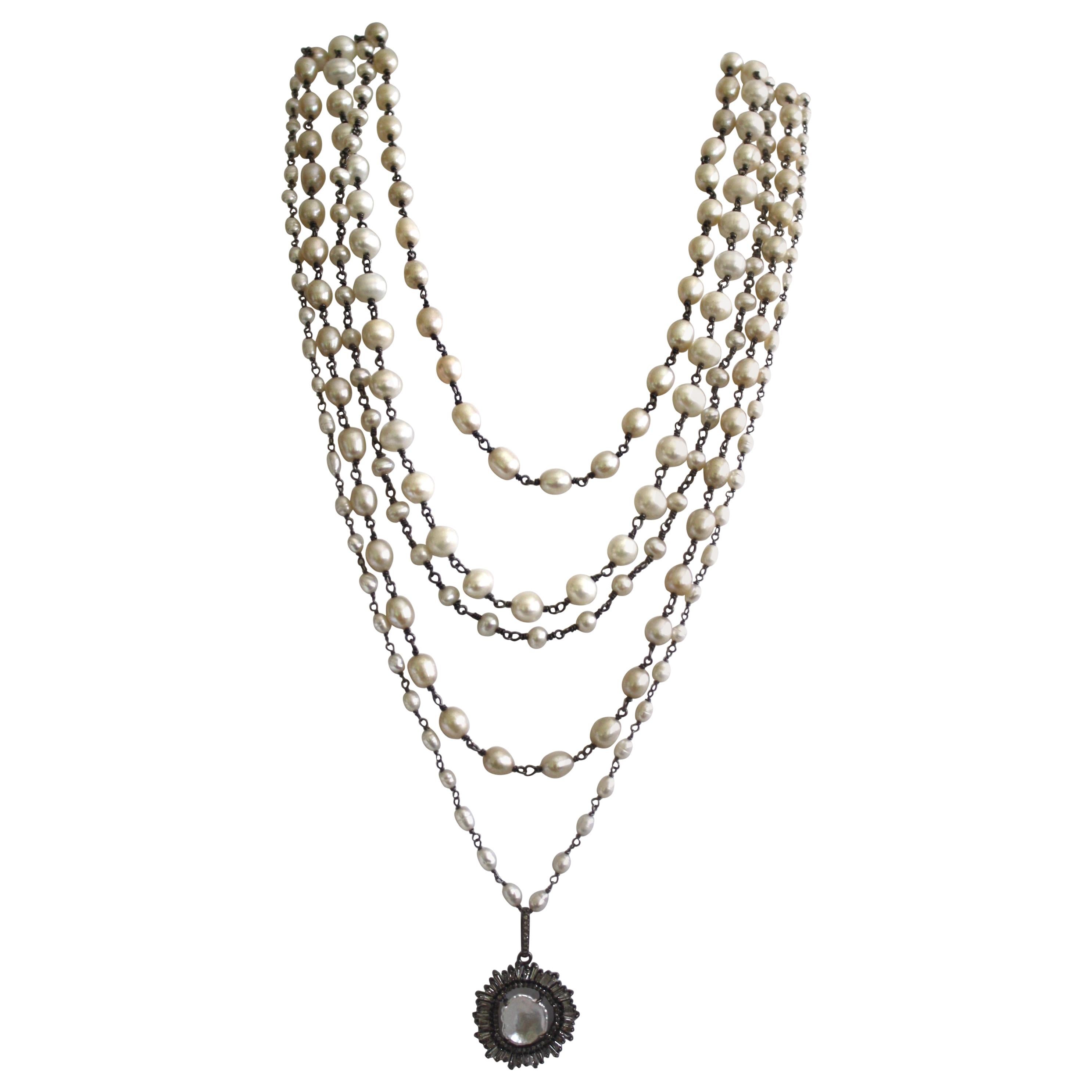 Safia Day Fresh Water Pearl, Sliced Diamond, and Sliced Baroque Pearl Necklace 