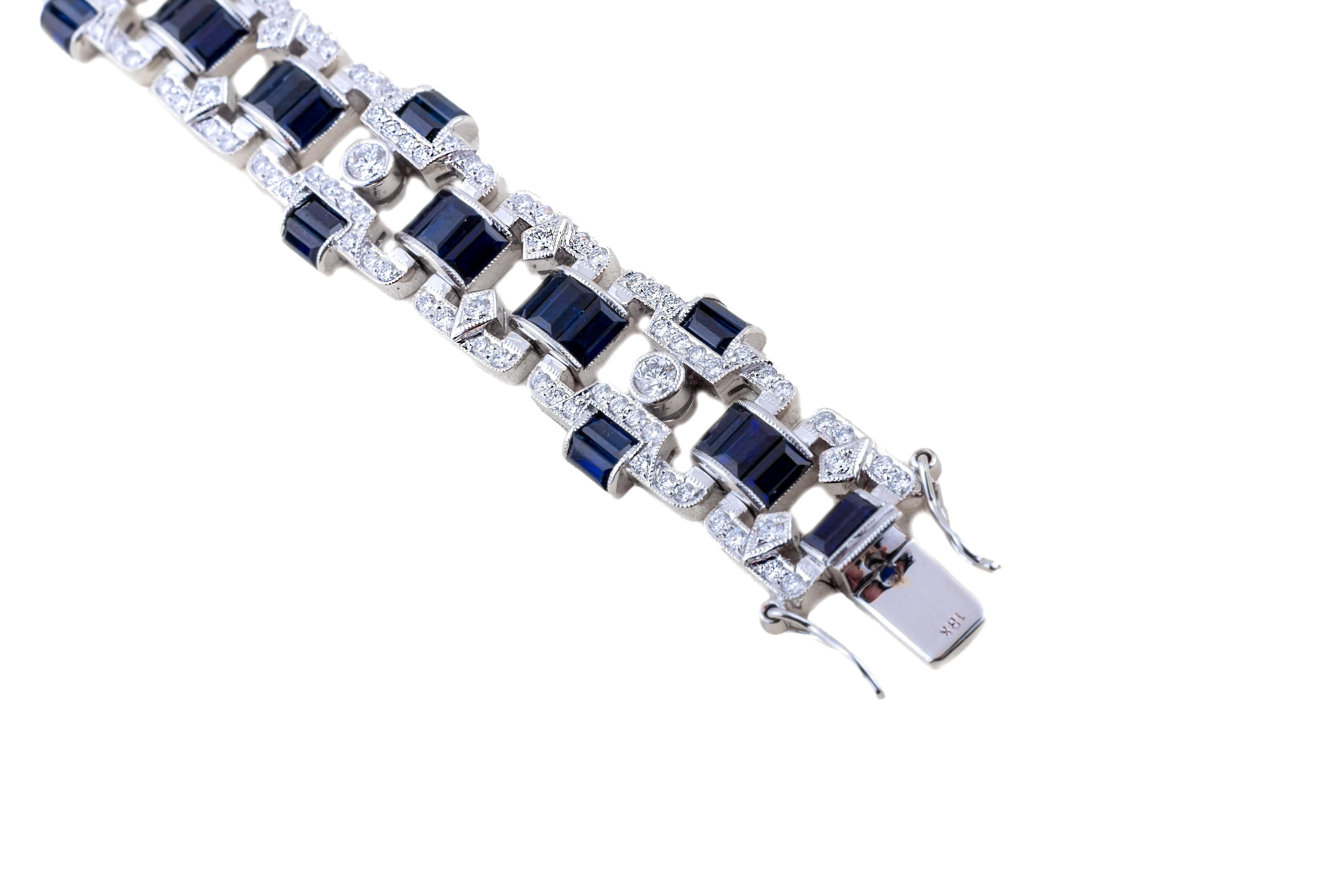 Safir-Diamant-Armband im Art-déco-Stil (Art déco) im Angebot