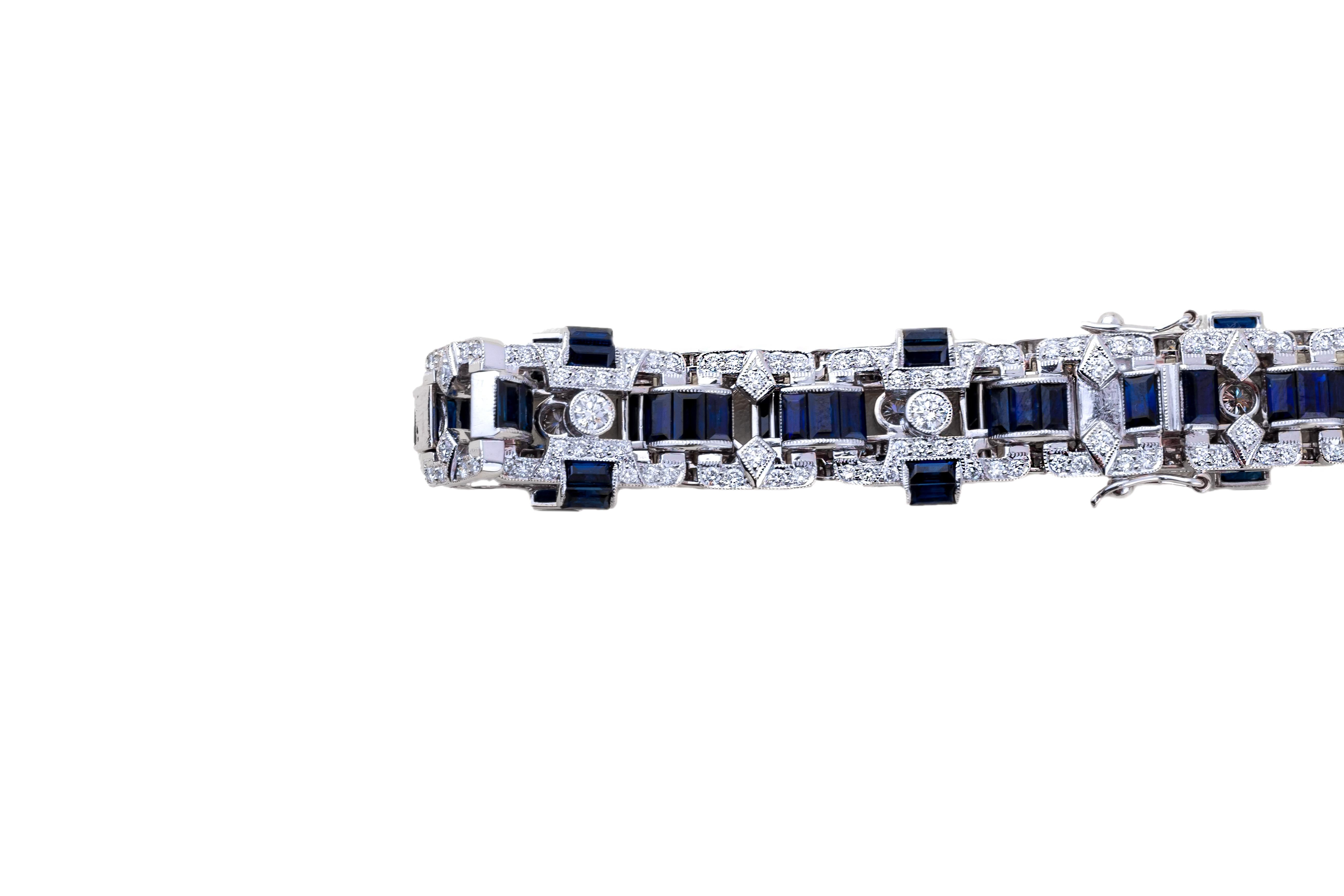 Safir-Diamant-Armband im Art-déco-Stil (Baguetteschliff) im Angebot