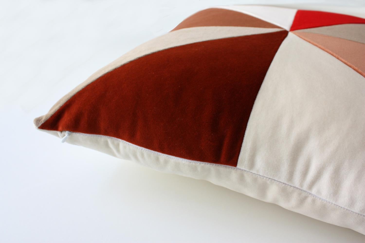 Contemporary Safira Brick and Ivory Velvet Deluxe Handmade Decorative Cushion For Sale