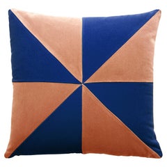 Coussin décoratif Deluxe fait main Safira bleu cobalt et camel