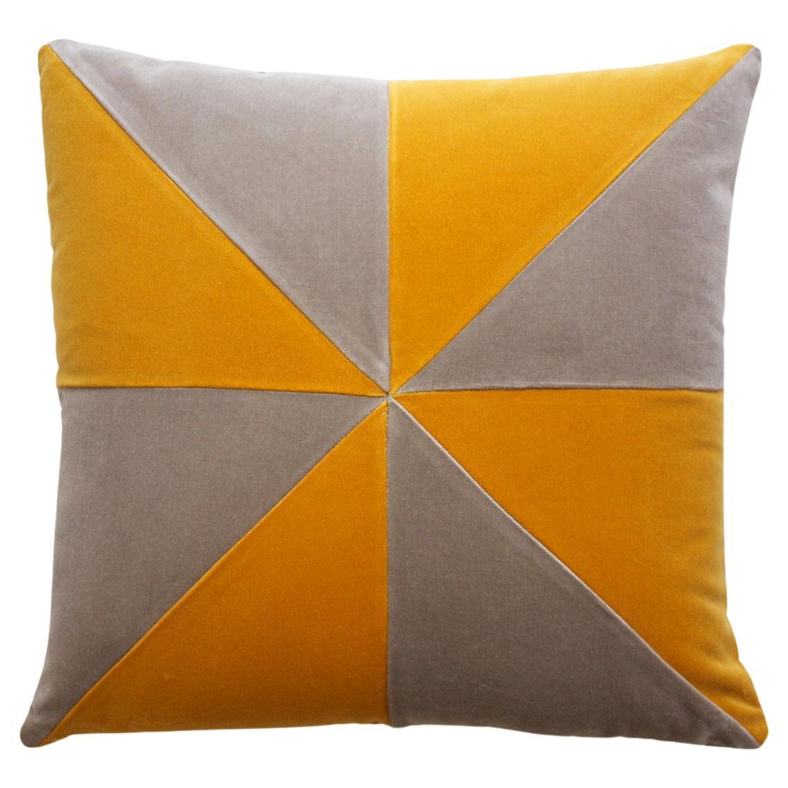 Safira Mustard & Taupe Velvet Deluxe Handmade Decorative Pillow