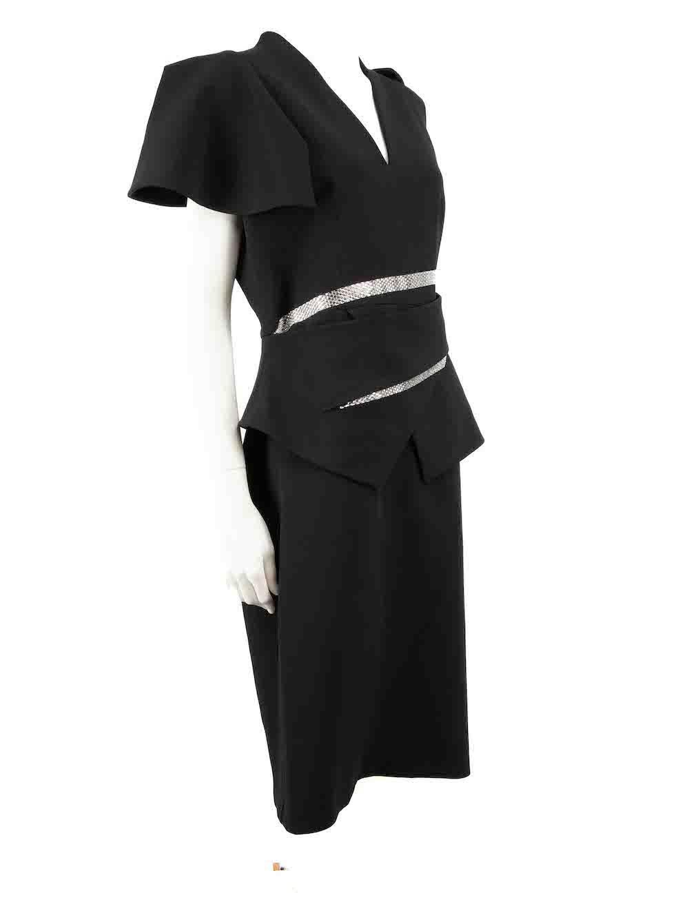 CONDITION is Never worn, with tags. No visible wear to dress is evident on this new Safiyaa designer resale item.
 
 
 
 Details
 
 
 Black
 
 Polyester
 
 Midi dress
 
 V neckline
 
 Crystal embellished detail
 
 Back zip closure
 
 
 
 
 
 Made in