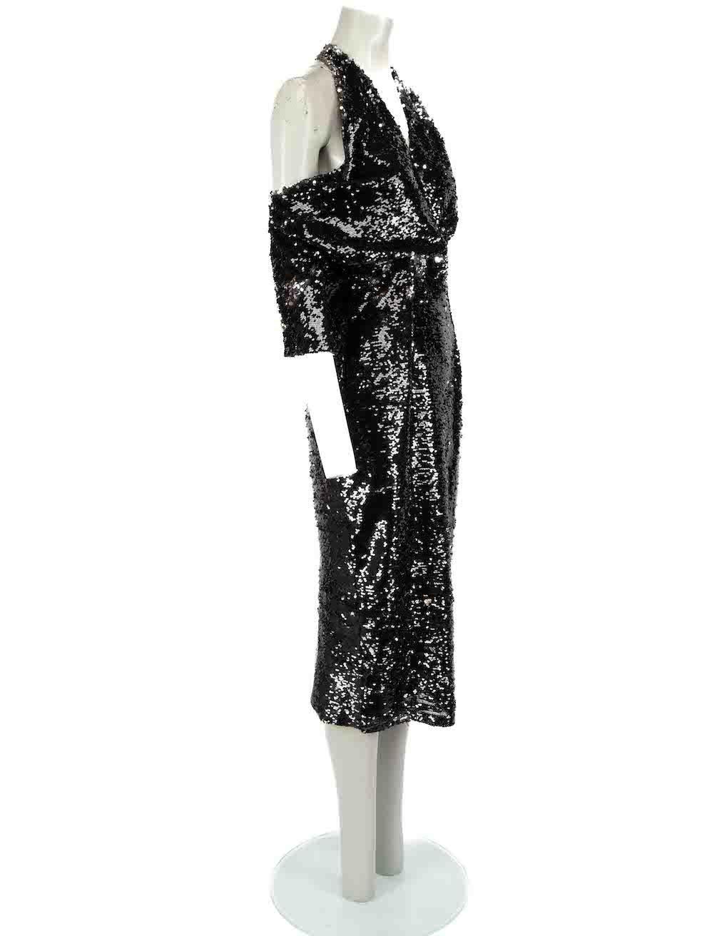 CONDITION is Never worn, with tags. No visible wear to dress is evident however on or two stray thread ends can be found on this new Safiyaa designer resale item.
 
 Details
 Black
 Synthetic
 Midi dress
 Sequinned
 V neckline
 Cold shoulder short