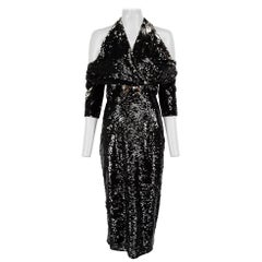 Safiyaa Black Sequinned Cold Shoulder Midi Dress Size S