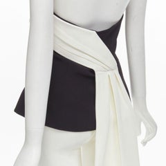 SAFIYAA black white pleated asymmetrical halter train top black flared pant UK12