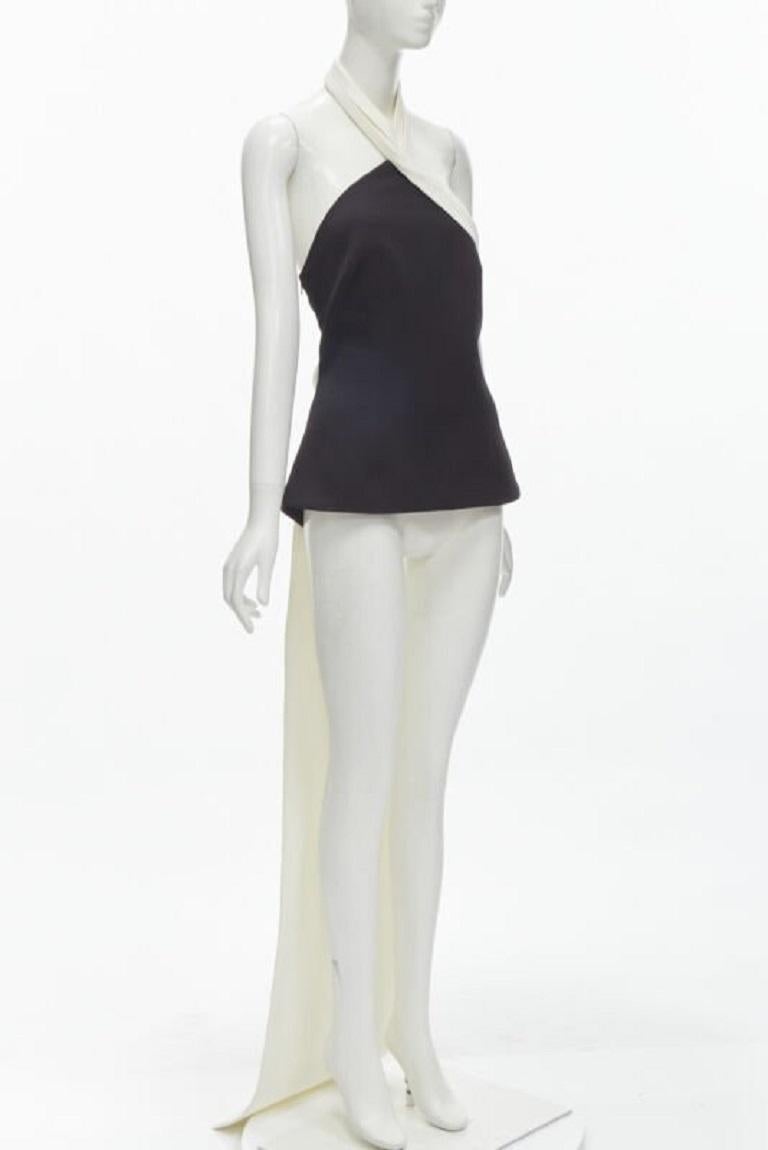 Gris SAFIYAA noir blanc plissé asymétrique dos nu top noir pantalon évasé UK12 en vente