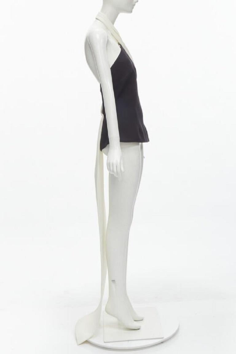 SAFIYAA noir blanc plissé asymétrique dos nu top noir pantalon évasé UK12 Excellent état - En vente à Hong Kong, NT