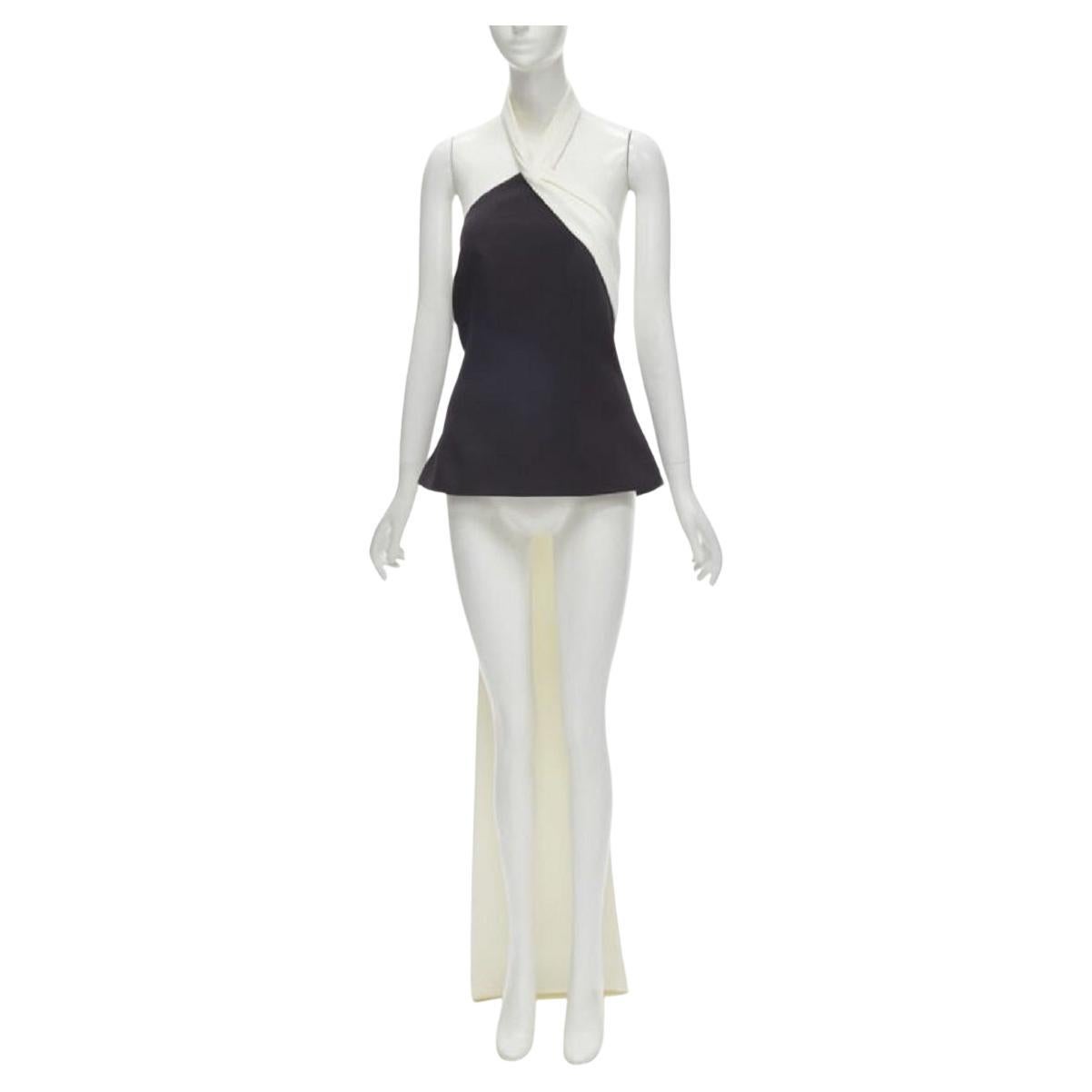 SAFIYAA noir blanc plissé asymétrique dos nu top noir pantalon évasé UK12 en vente