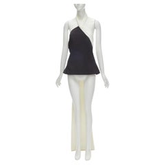 SAFIYAA black white pleated asymmetrical halter train top black flared pant UK12