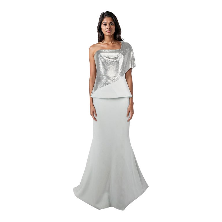 Safiyaa Blue and Silver Mesh Chainmail Dress Size M For Sale at 1stDibs