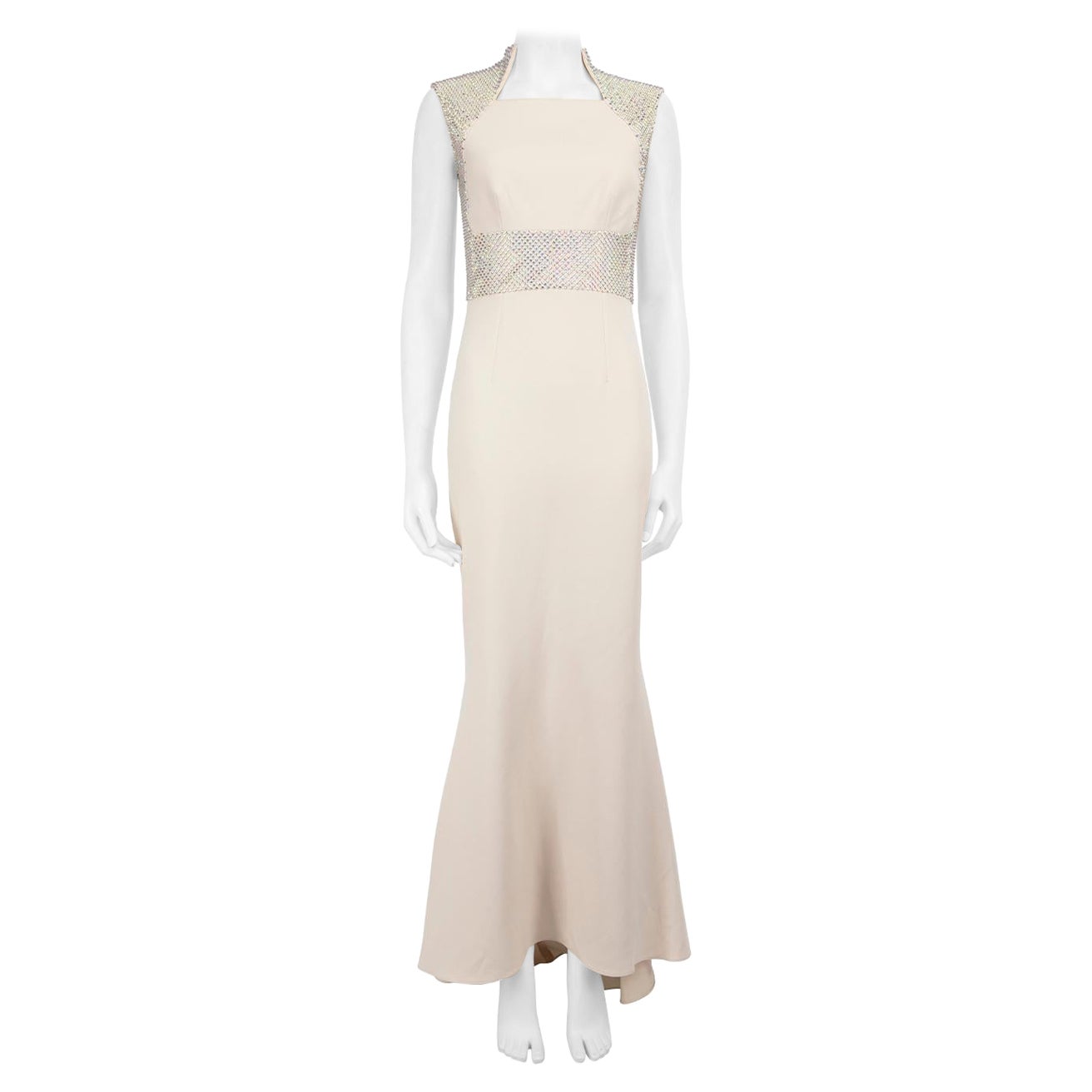 Safiyaa Robe ornée de cristaux écrus, taille S en vente