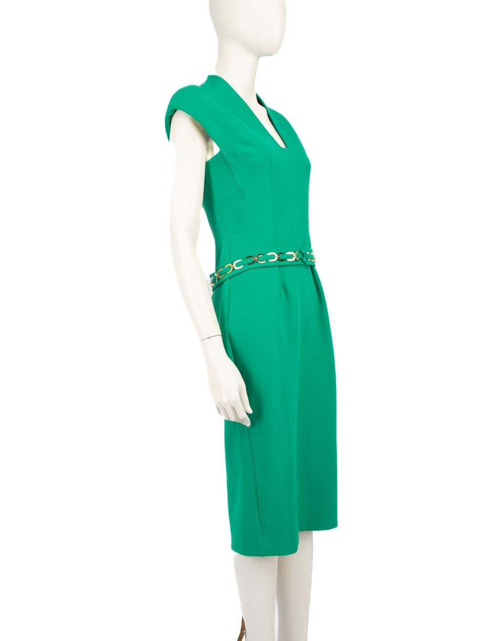 CONDITION is Never worn, with tags. No visible wear to the dress is evident on this new Safiyaa designer resale item.
 
 
 
 Details
 
 
 Green
 
 Polyester
 
 Dress
 
 Midi
 
 Sleeveless
 
 Shoulder pads
 
 V-neck
 
 Gold chain detail belt
 
 Back