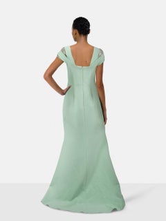 Safiyaa Mint Green Embellished Shoulder Gown Size M