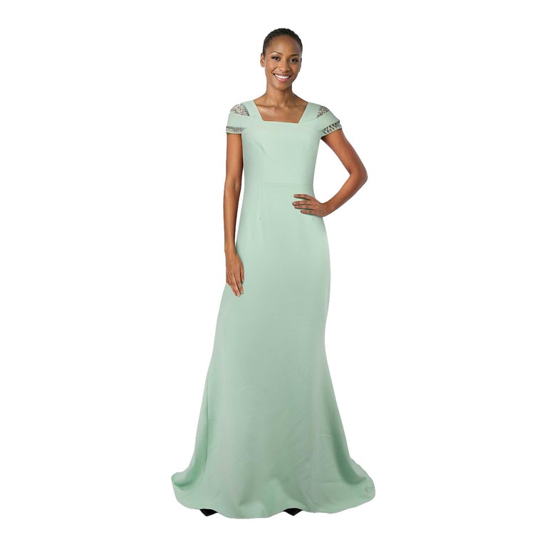 Safiyaa Mint Green Embellished Shoulder Gown Size M For Sale at 1stDibs