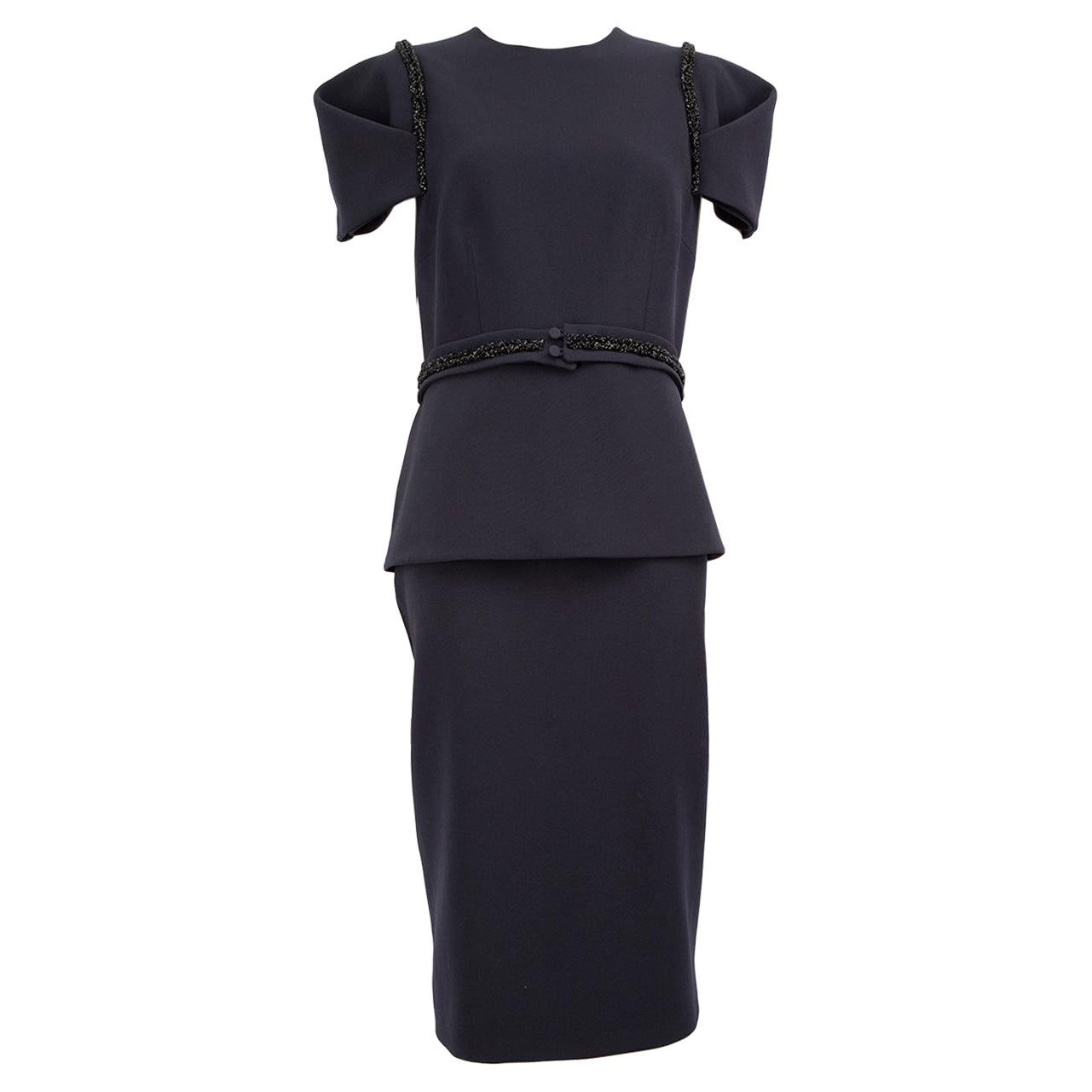 Safiyaa Navy Embellished Belt Peplum Mini Dress Size XXXL