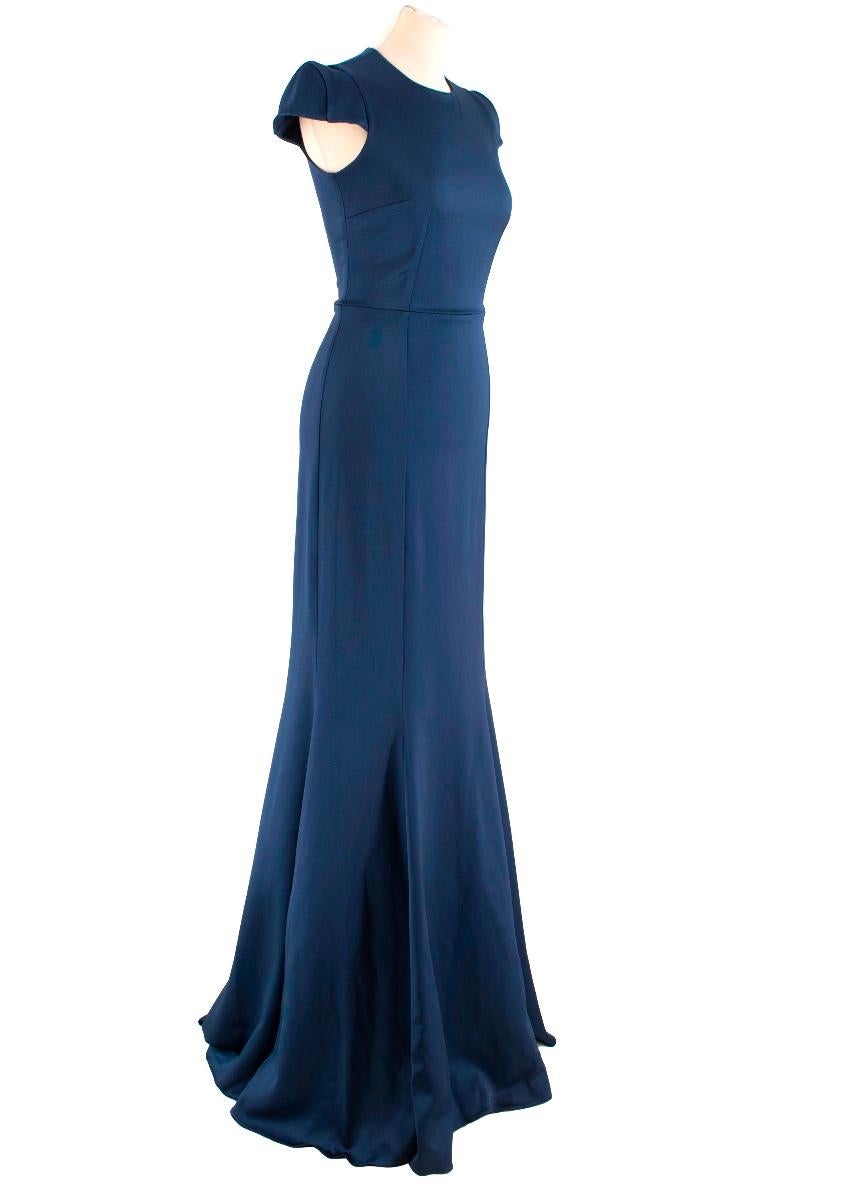 Safiyaa - Navy Satin Crepe De Chine Gown

- short cap sleeve
- crepe de chine
- zip fastening at the back 
- stretch fabric 
- round neck
- floor length
- fitted at the chest 
- lose fitting skirt 
- darts at the chest

- Polyester 92%, Elastane