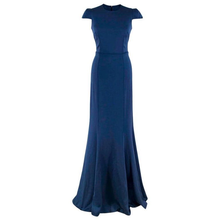 Safiyaa Navy Satin Crepe De Chine Gown - Size US 0-2 For Sale at 1stDibs