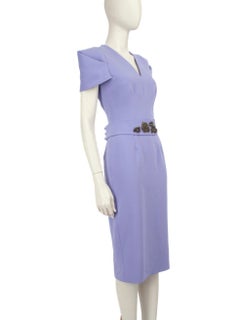 Safiyaa Purple Crystal Embellished Belted Dress Size S