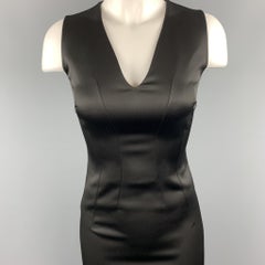 SAFIYAA Size 4 Black Stretch Crepe Sateen Midi Sleeveless Sheath Dress