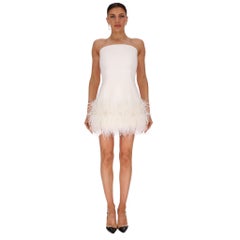 Safiyaa Strapless Ostrich Feather Trimmed Mini Dress
