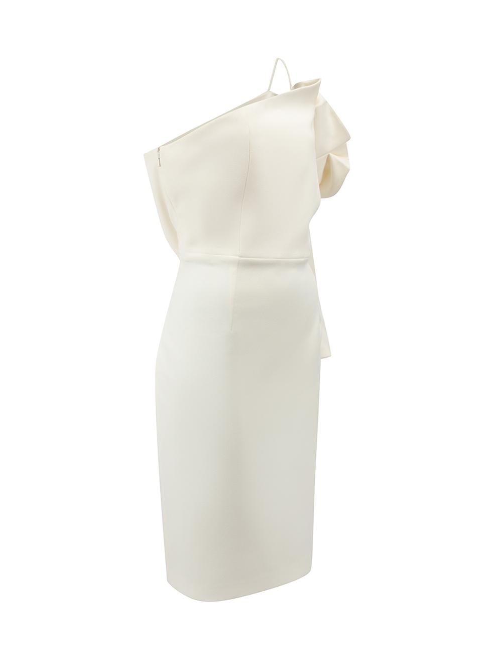 CONDITION is Very good. Minimal wear to dress is evident. Minimal wear to sleeve with faint mark due to poor storage on this used Safiyaa designer resale item.



Details


Cream

Polyester

Mini dress

One shoulder

Side zip closure with hook and