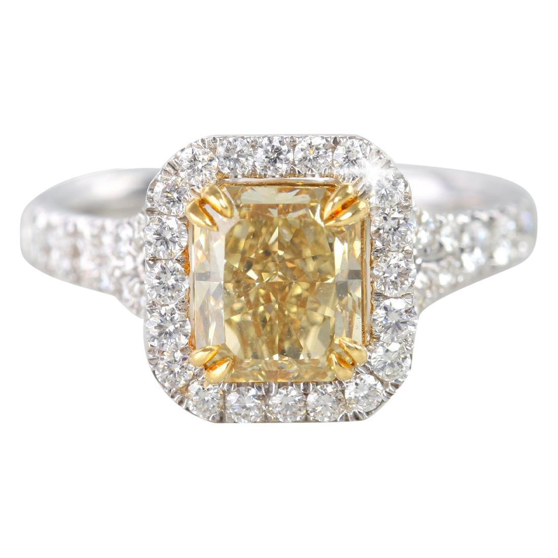 S.African EGL Certificated Radiant Fancy Intense Brownish Yellow Engagement Ring For Sale