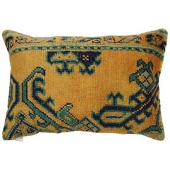 Safrron Yellow Green Early 20th Century Wool Antique Oushak Rug Pillow