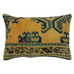 Safrron Yellow Green Early 20th Century Wool Antique Oushak Rug Pillow