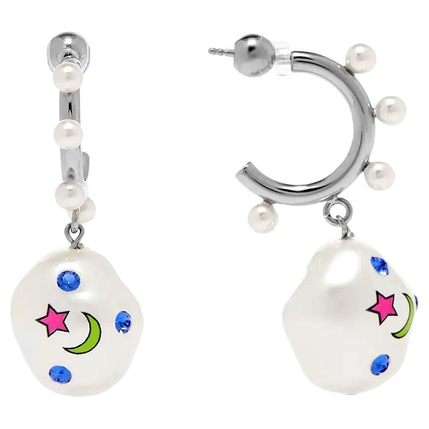 Safsafu Jelly Galaxy Earrings - Faux Pearls + Swarovski - Palladium Plated - New