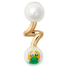 SafSafu ’Not Kawaii’ Single Earring -Gold Plated Brass + Faux Pearls -Sick Emoji