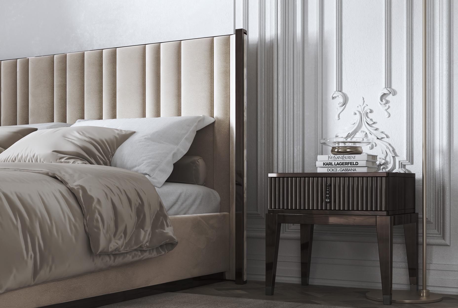 Modern Saga 125 Italian Curved Bed Upholstered in Velvet Fabric For Sale