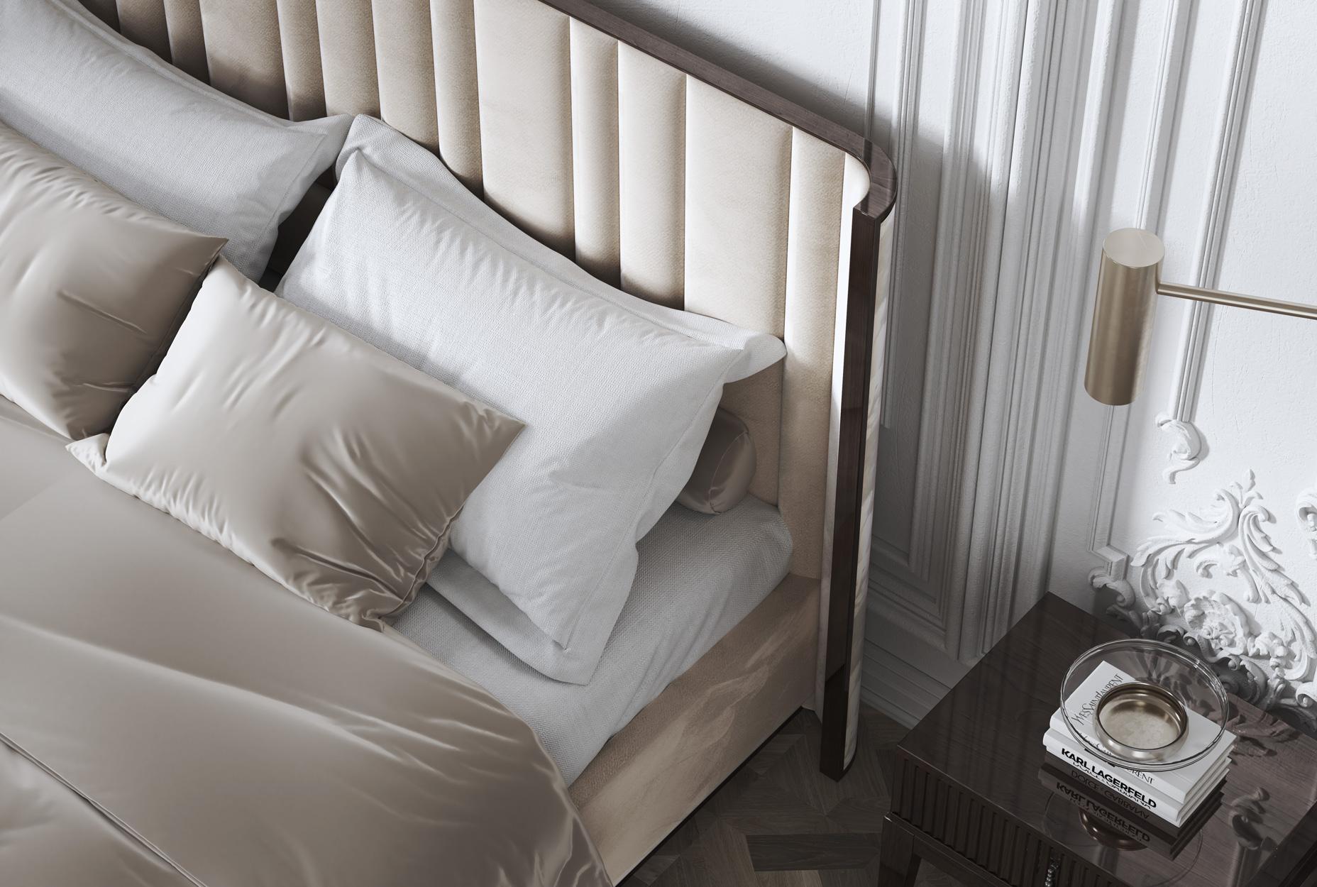 Other Saga 125 Italian Curved Bed Upholstered in Velvet Fabric For Sale